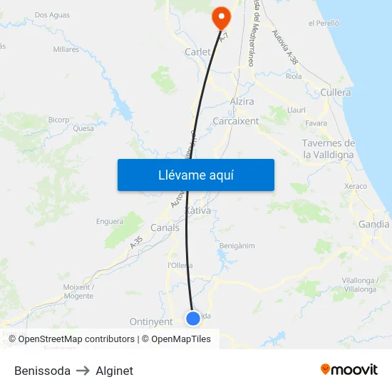 Benissoda to Alginet map