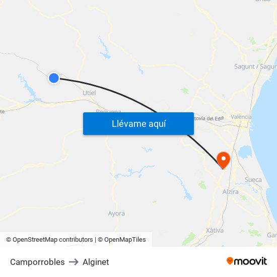 Camporrobles to Alginet map