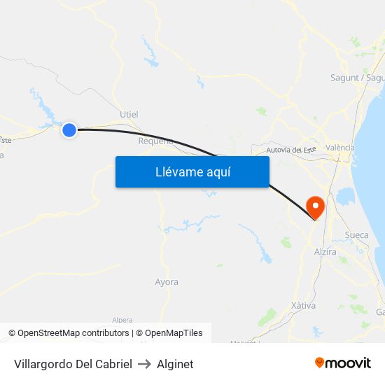 Villargordo Del Cabriel to Alginet map
