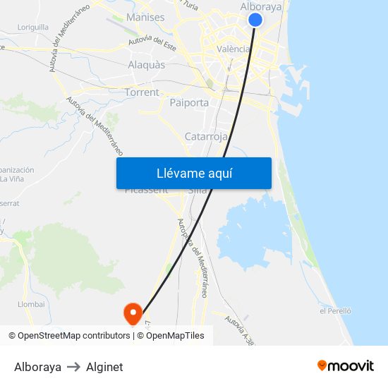 Alboraya to Alginet map