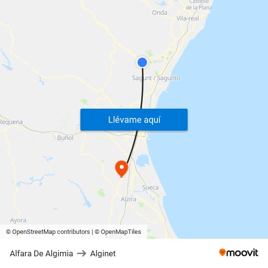 Alfara De Algimia to Alginet map