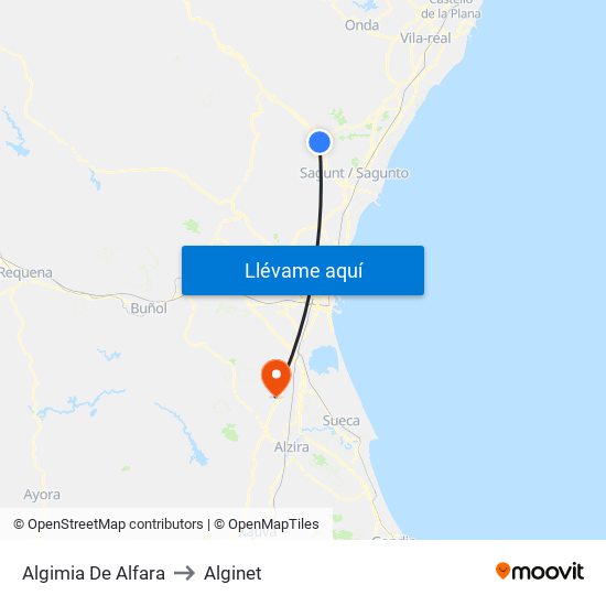 Algimia De Alfara to Alginet map