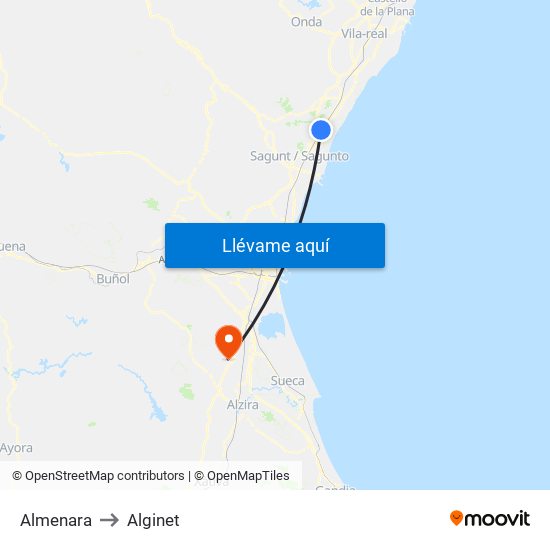 Almenara to Alginet map