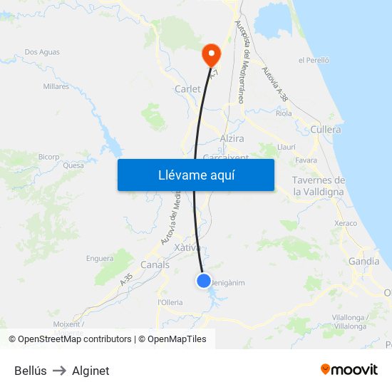 Bellús to Alginet map