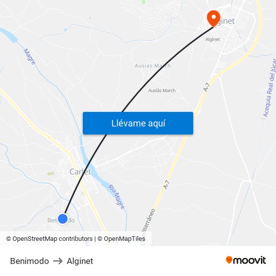 Benimodo to Alginet map