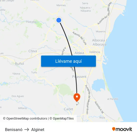 Benisanó to Alginet map