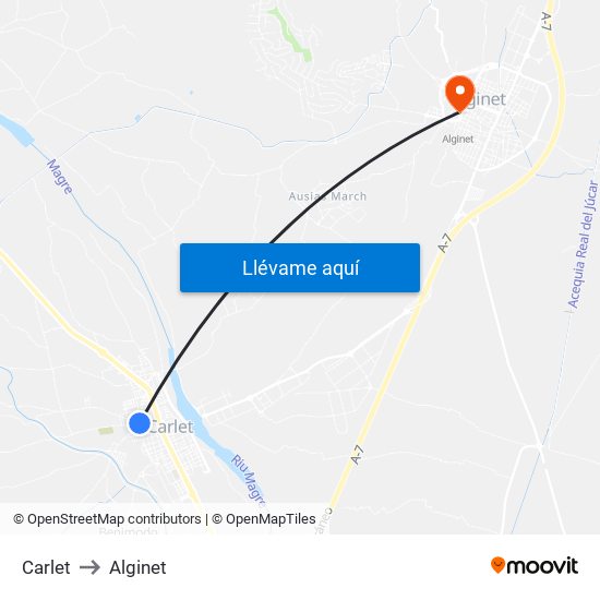 Carlet to Alginet map