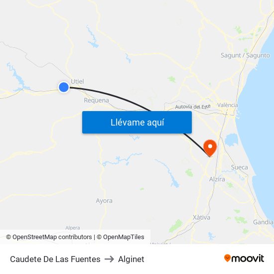Caudete De Las Fuentes to Alginet map