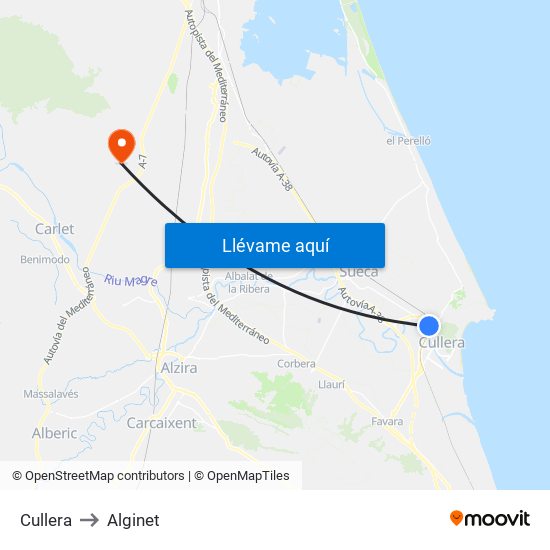 Cullera to Alginet map