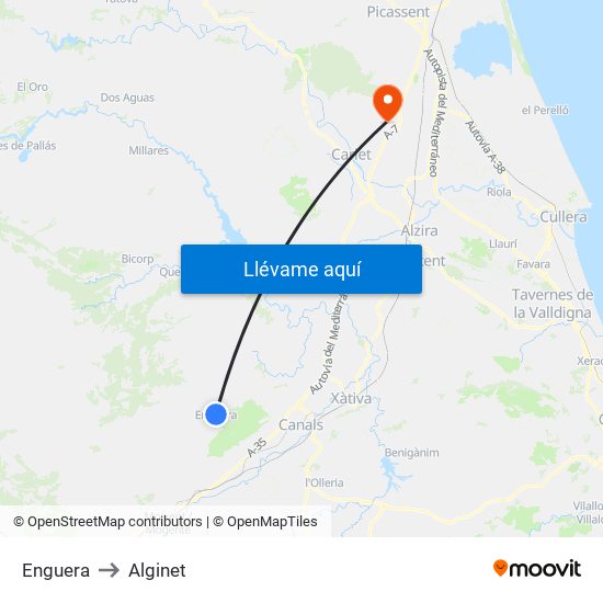 Enguera to Alginet map
