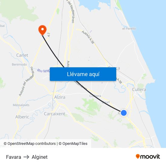 Favara to Alginet map