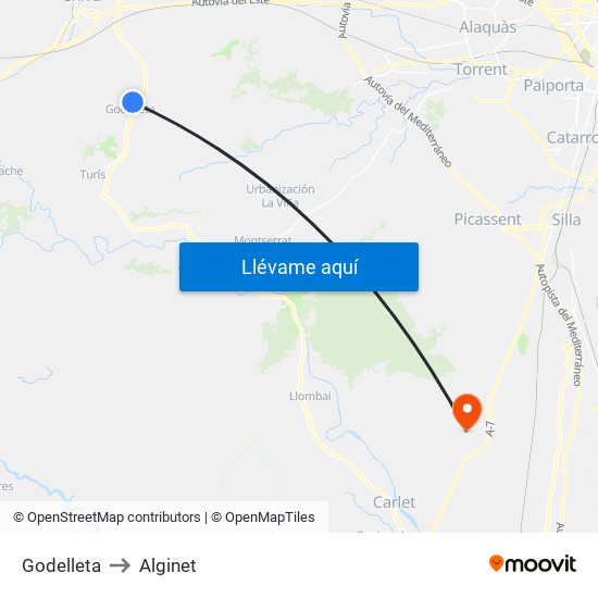 Godelleta to Alginet map