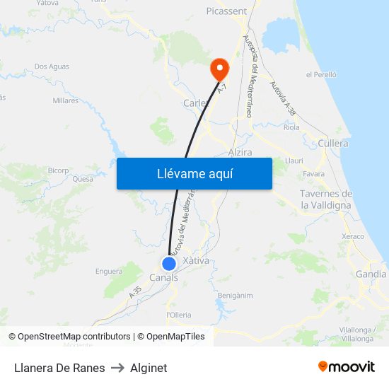 Llanera De Ranes to Alginet map