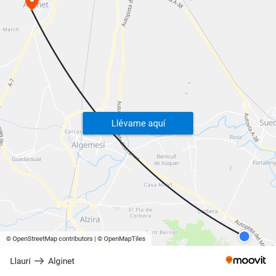 Llaurí to Alginet map