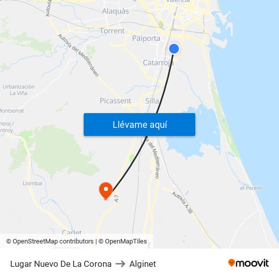 Lugar Nuevo De La Corona to Alginet map