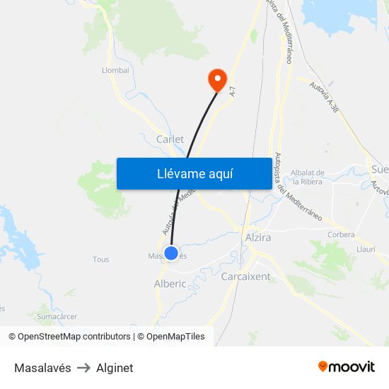 Masalavés to Alginet map