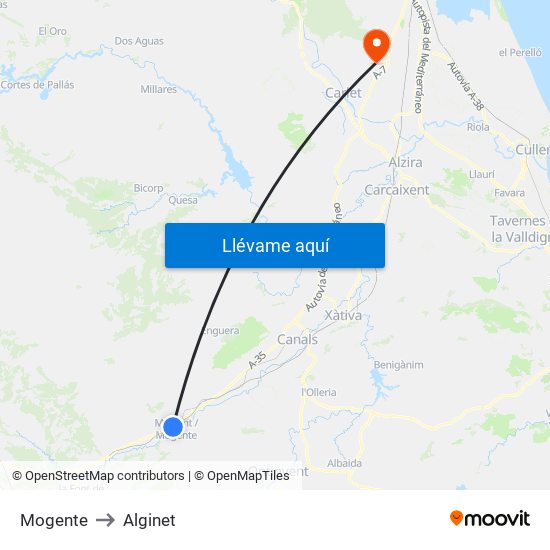 Mogente to Alginet map