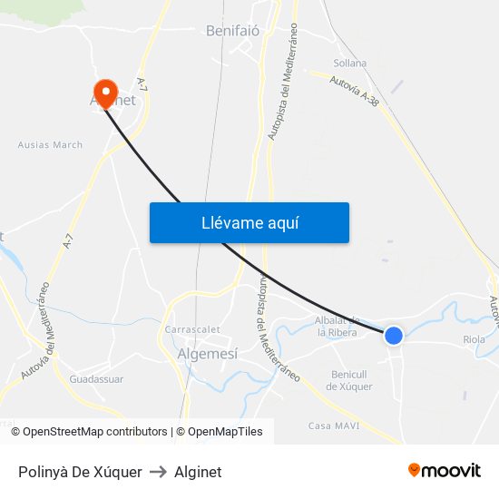 Polinyà De Xúquer to Alginet map