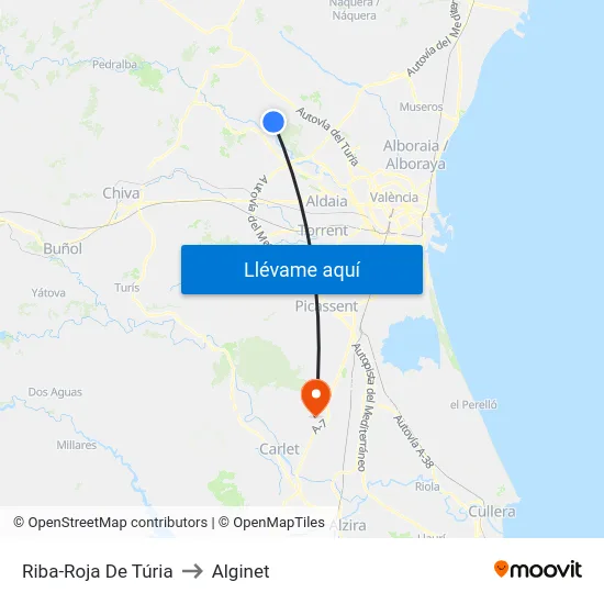 Riba-Roja De Túria to Alginet map