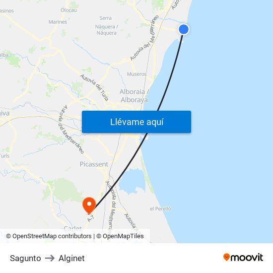 Sagunto to Alginet map