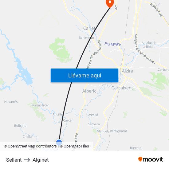 Sellent to Alginet map