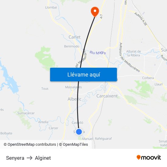 Senyera to Alginet map