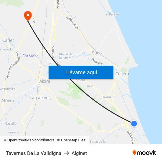 Tavernes De La Valldigna to Alginet map