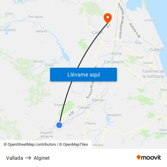 Vallada to Alginet map