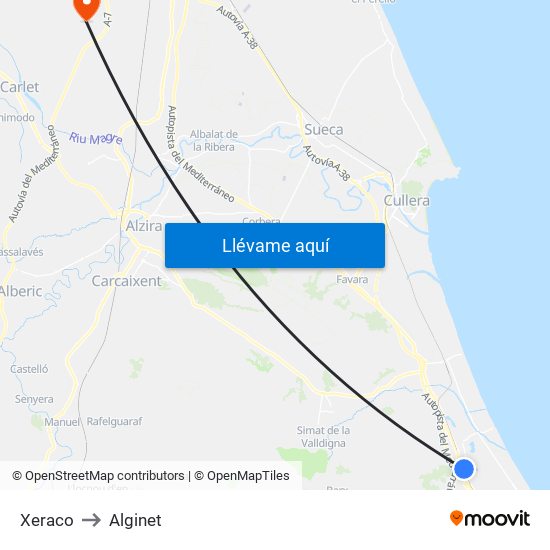 Xeraco to Alginet map