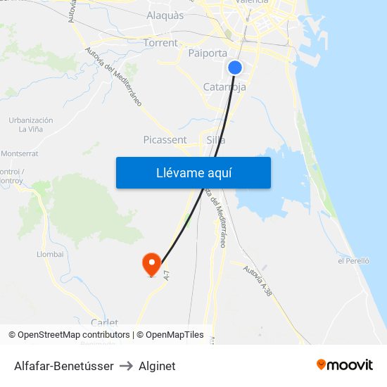 Alfafar-Benetússer to Alginet map
