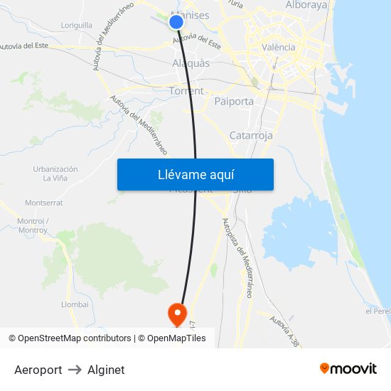 Aeroport to Alginet map