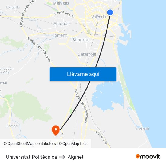 Universitat Politècnica to Alginet map