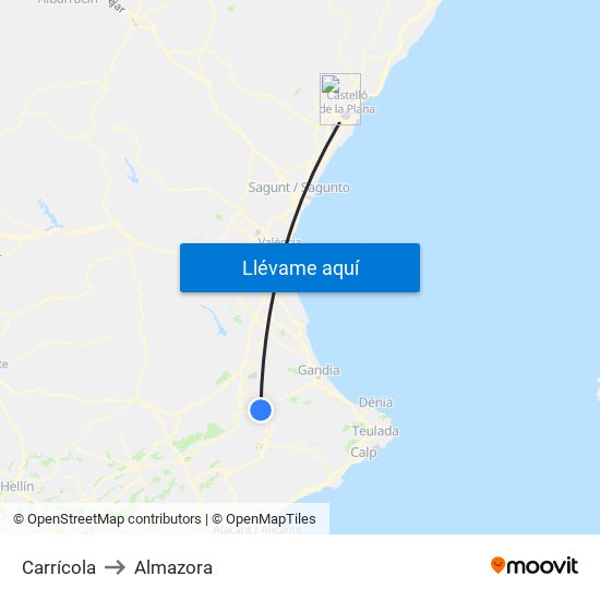 Carrícola to Almazora map