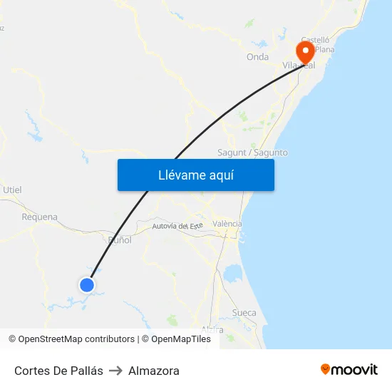 Cortes De Pallás to Almazora map