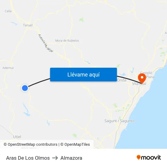Aras De Los Olmos to Almazora map