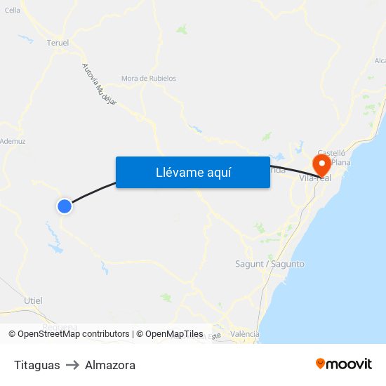 Titaguas to Almazora map