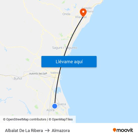 Albalat De La Ribera to Almazora map