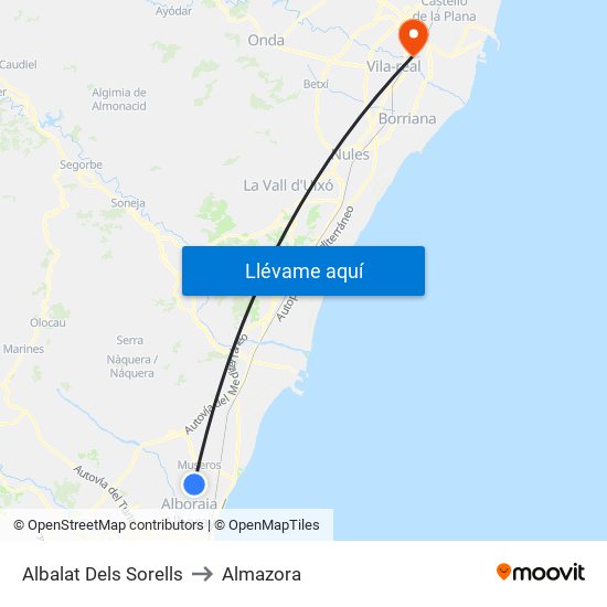 Albalat Dels Sorells to Almazora map