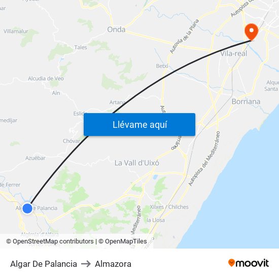 Algar De Palancia to Almazora map