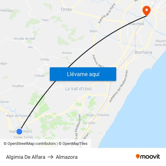 Algimia De Alfara to Almazora map