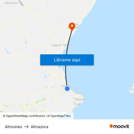 Almoines to Almazora map