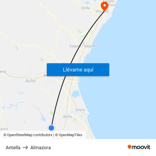Antella to Almazora map