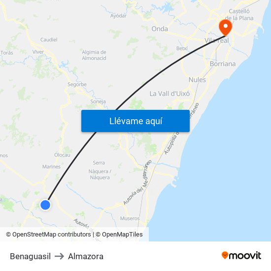 Benaguasil to Almazora map