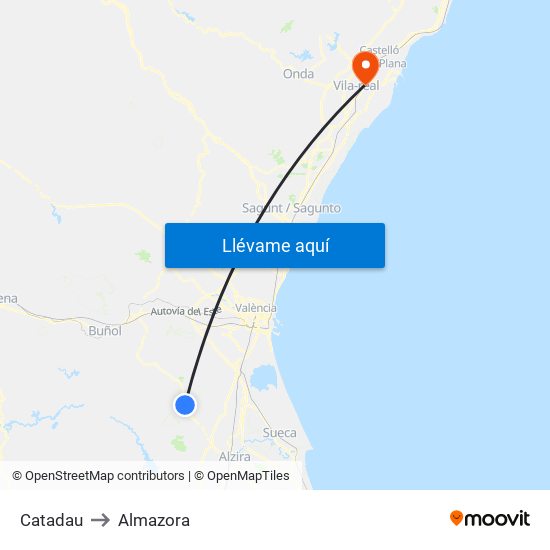 Catadau to Almazora map