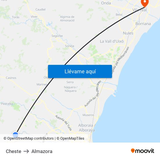 Cheste to Almazora map