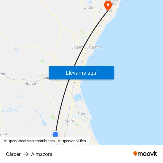 Càrcer to Almazora map