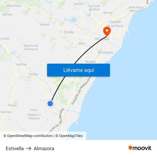Estivella to Almazora map