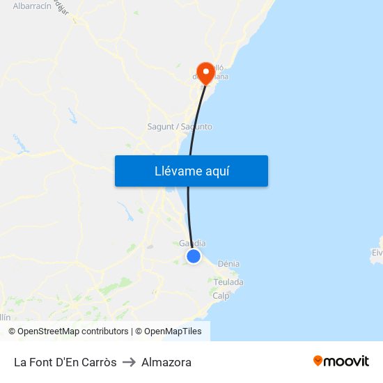 La Font D'En Carròs to Almazora map
