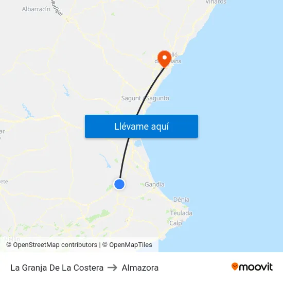 La Granja De La Costera to Almazora map