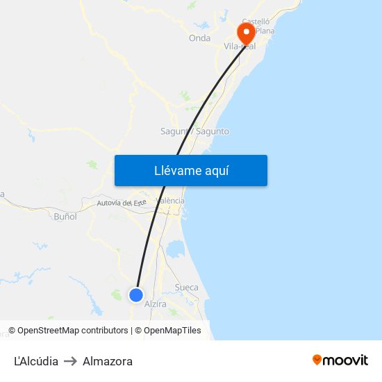 L'Alcúdia to Almazora map